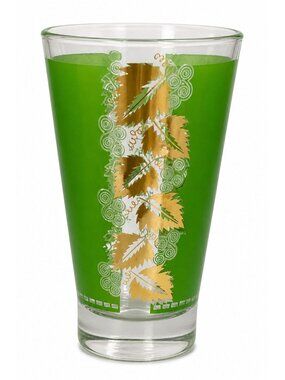 Vintage Libbey Green Grape Leaf Glass, Gold Leaf Barware, Mid Century Cocktail T